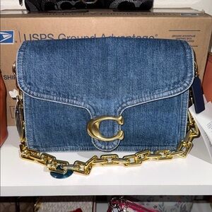 Coach Blue Denim Tabby Shoulder and Crossbody Bag with Gold Clasp /New